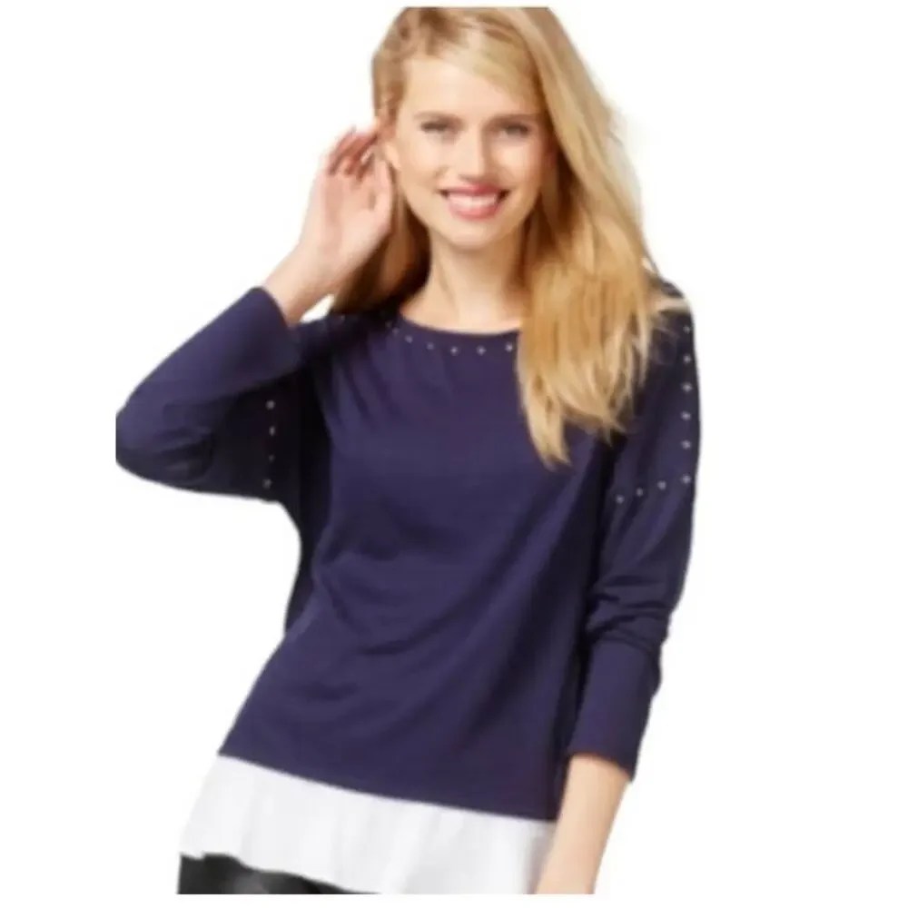 INC International Concepts Layered Look Studded   XS Blue Faux-Layer Top NWT - Picture 13 of 13